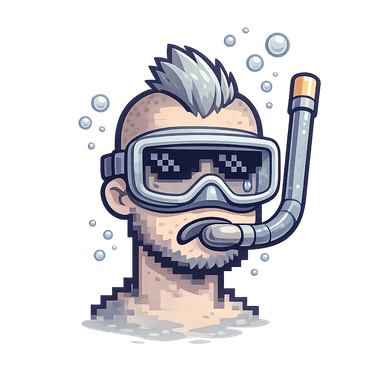 A pixel-punk NFT underwater in a snorkel mask